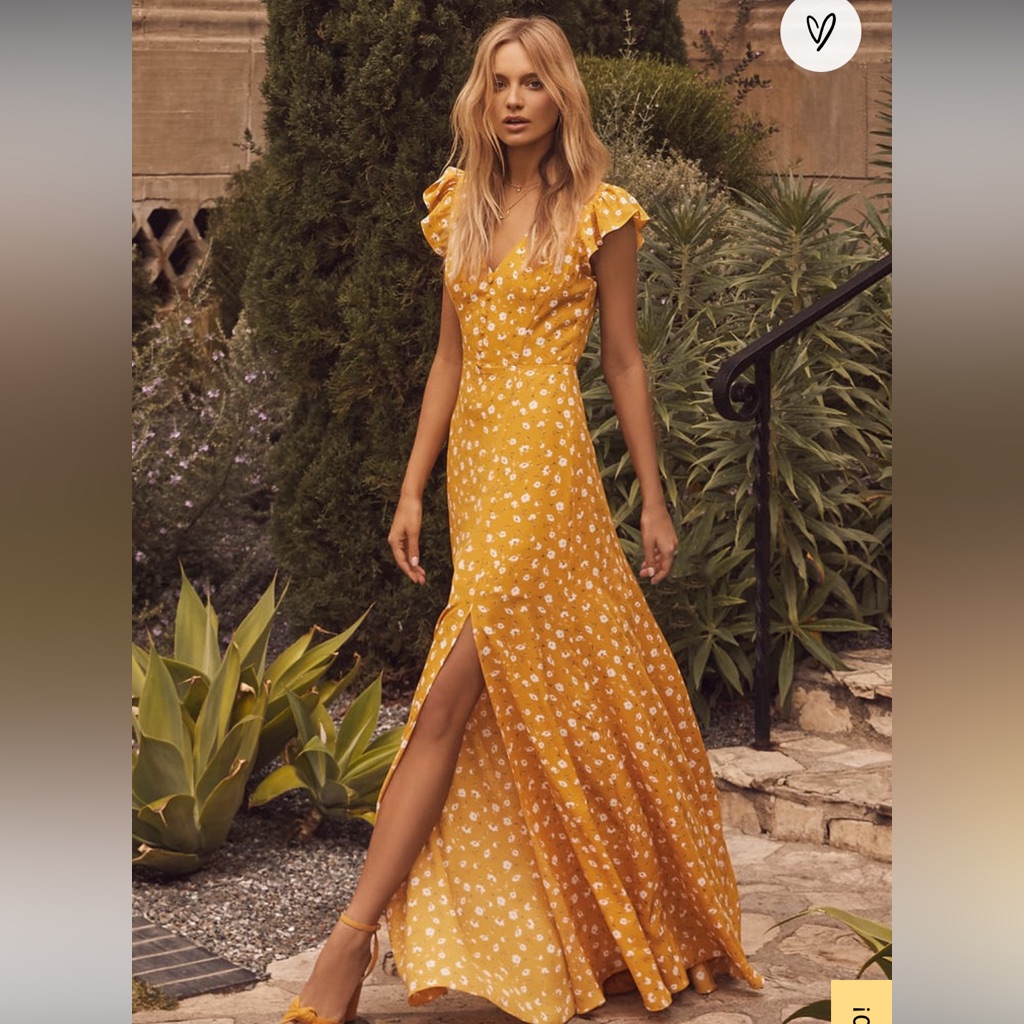 Lulu’s Mustard Yellow Floral Maxi Dress. Brand New With Tags (Nwt), Never Worn.